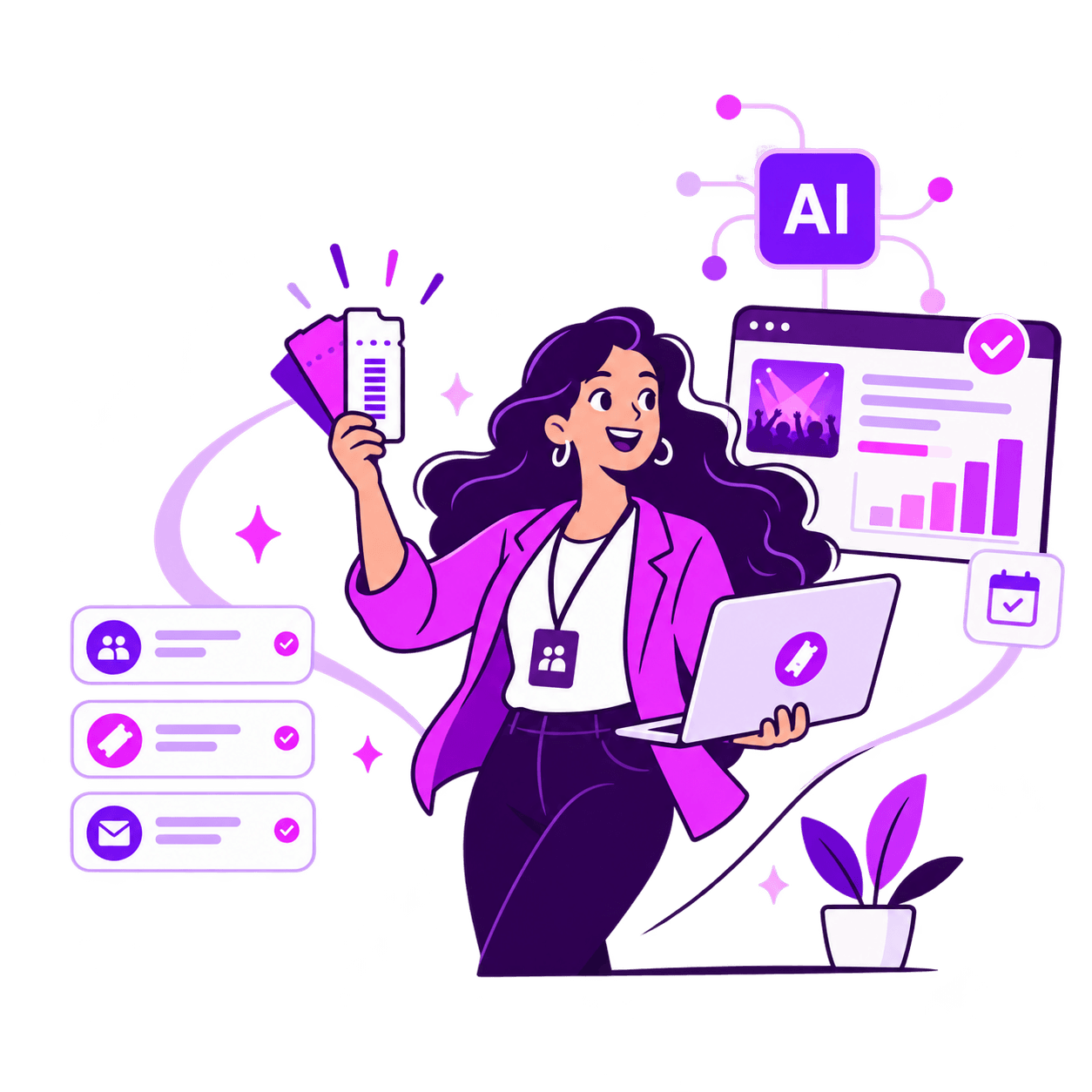 Organizadora de evento usando o dashboard e o assistente de IA da Ingressify